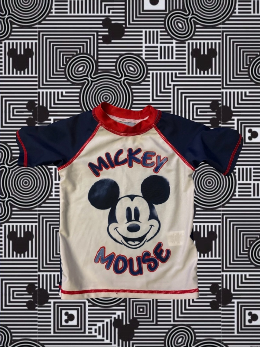 Disney White, Navy & Red Mickey Mouse Short Swim Top